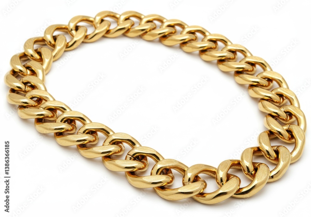 Obraz premium Gold chunky chain necklace with thick curb links and shiny finish isolated on white background