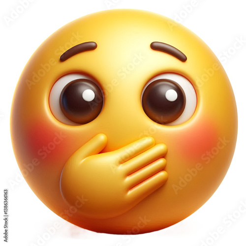 Hushed or surprised face three-dimensional emoji isolated on white background