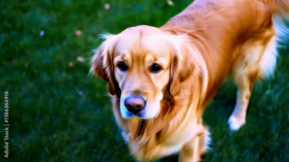 Golden retriever playfully exploring lush green garden Golden retriever playfully exploring lush green garden