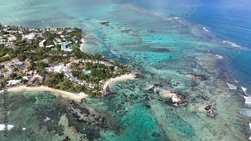 Aerial view of Mont Choisy Beach, Mauritius Island, Africa, Indian Ocean