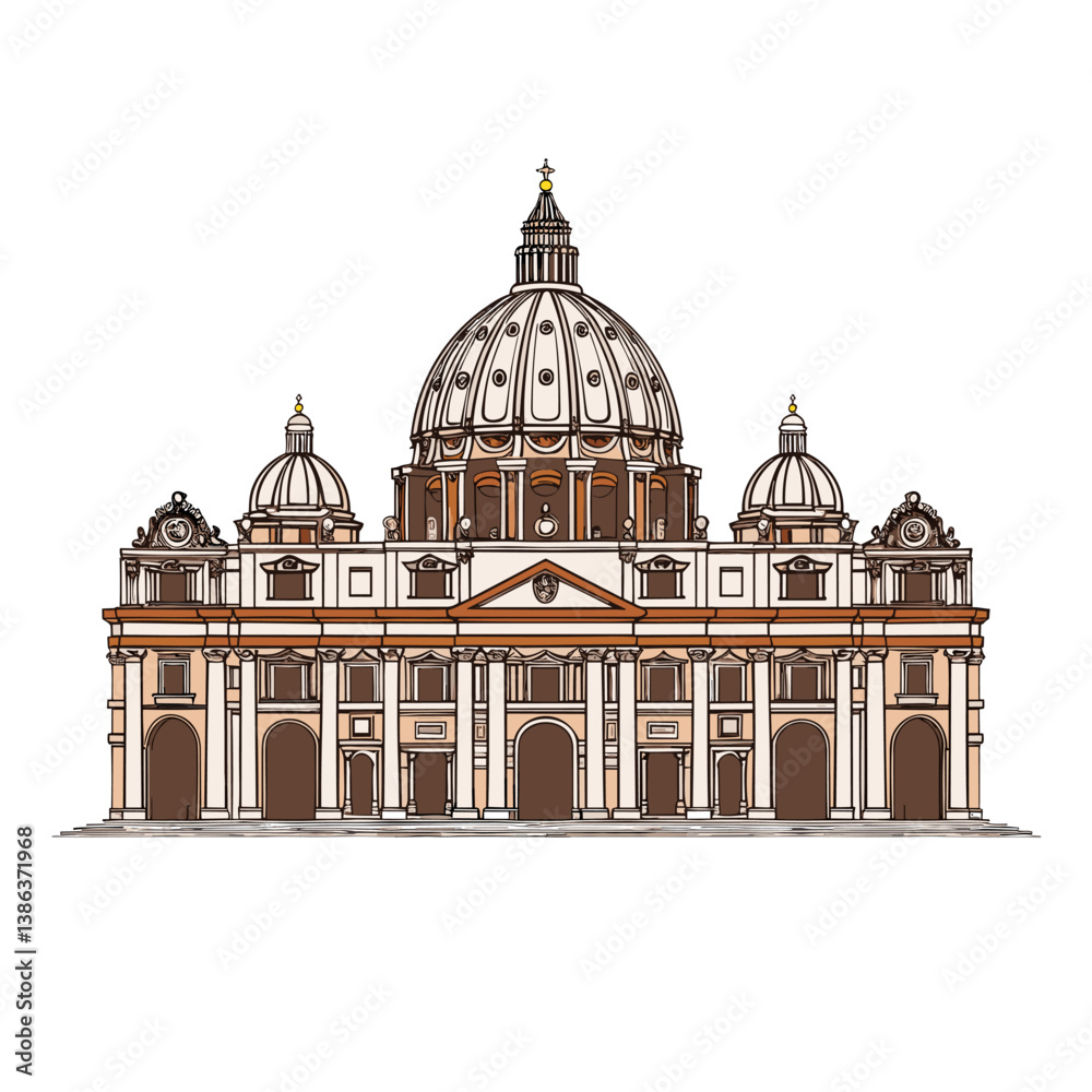 Obraz premium Basilica of Saint Peter hand-drawn comic illustration. Saint Peter's Basilica. Vector doodle style cartoon illustration