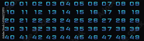 collection of digital numbers 1 to 50 with blue gradient color on black background