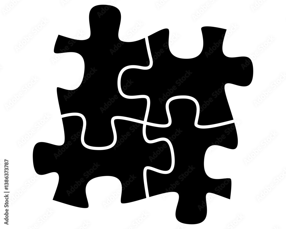 Obraz premium Puzzles - vector silhouette illustration for stencil, logo or pictogram. Four puzzle pieces are assembled together
