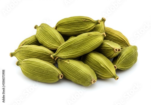 Wallpaper Mural Vibrant green cardamom pods with textured surface and sharp focus isolated on white background Torontodigital.ca