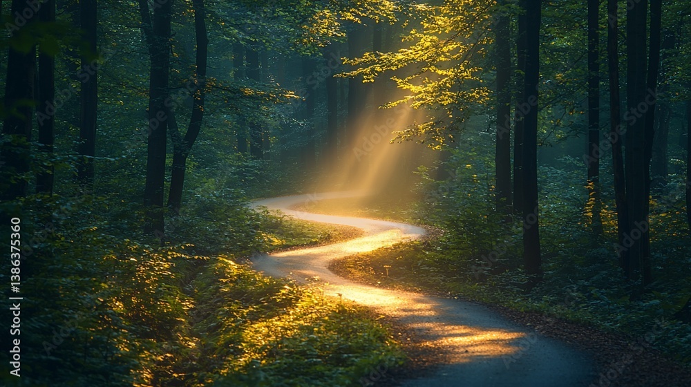 Naklejka premium Forest Path Sunlight Radiance