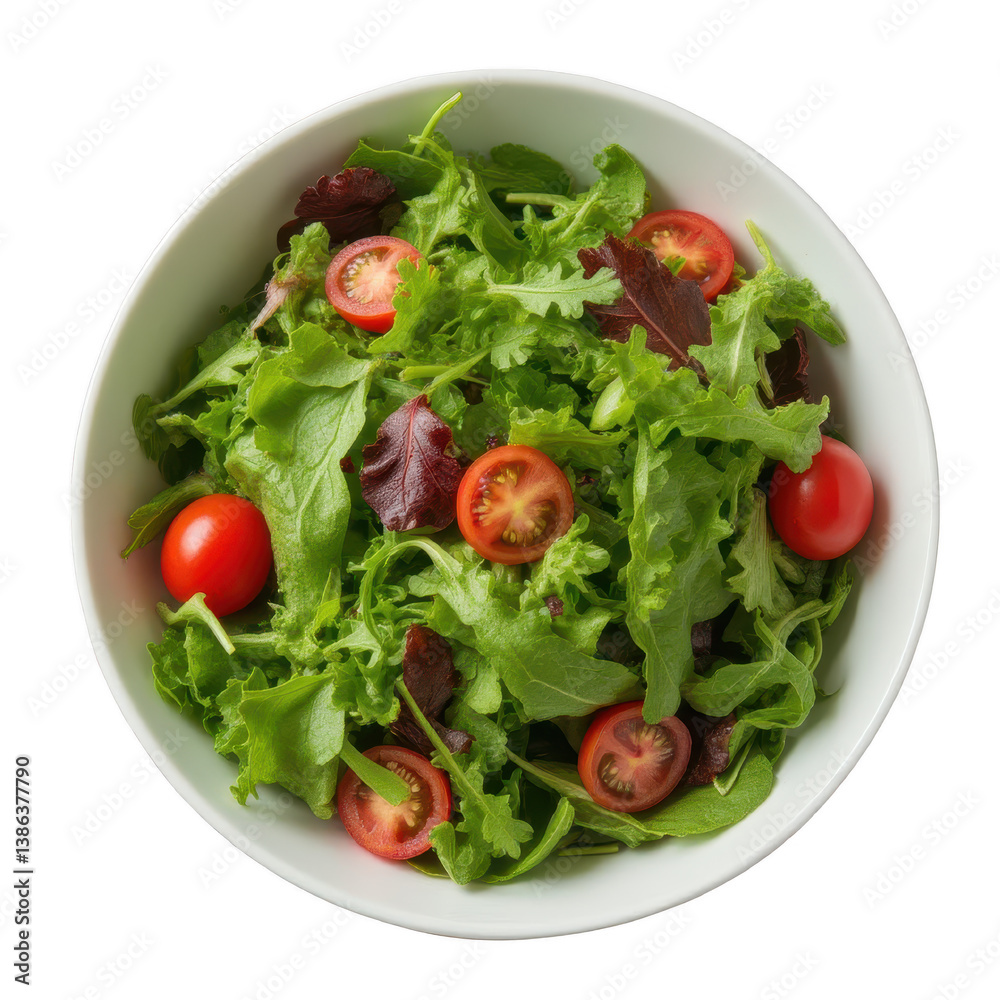 Fresh Green Salad with Cherry Tomatoes in White Bowl Fresh Green Salad with Cherry Tomatoes in White Bowl