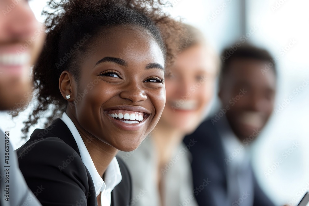 Smiling woman with curly hair enjoys a joyful moment in a bright cafe during the day, exuding happiness and warmth in a casual setting with friends nearby Smiling woman with curly hair enjoys a joyful moment in a bright cafe during the day, exuding happiness and warmth in a casual setting with friends nearby