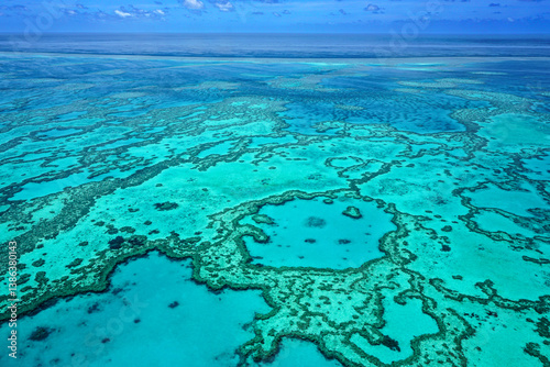 Fototapeta Naklejka Na Ścianę i Meble -  Aerial view of part of the Great Barrier Reef, the world's largest coral reef system composed of over 2,900 individual reefs and 900 islands. Coral Sea,  coast of Queensland, Australia. Dec 2019