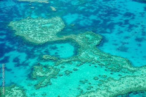 Fototapeta Naklejka Na Ścianę i Meble -  The heart reef, Aerial view of part of the Great Barrier Reef, the world's largest coral reef system composed of over 2,900 individual reefs and 900 islands. Coral Sea,  Queensland, Australia, 2019