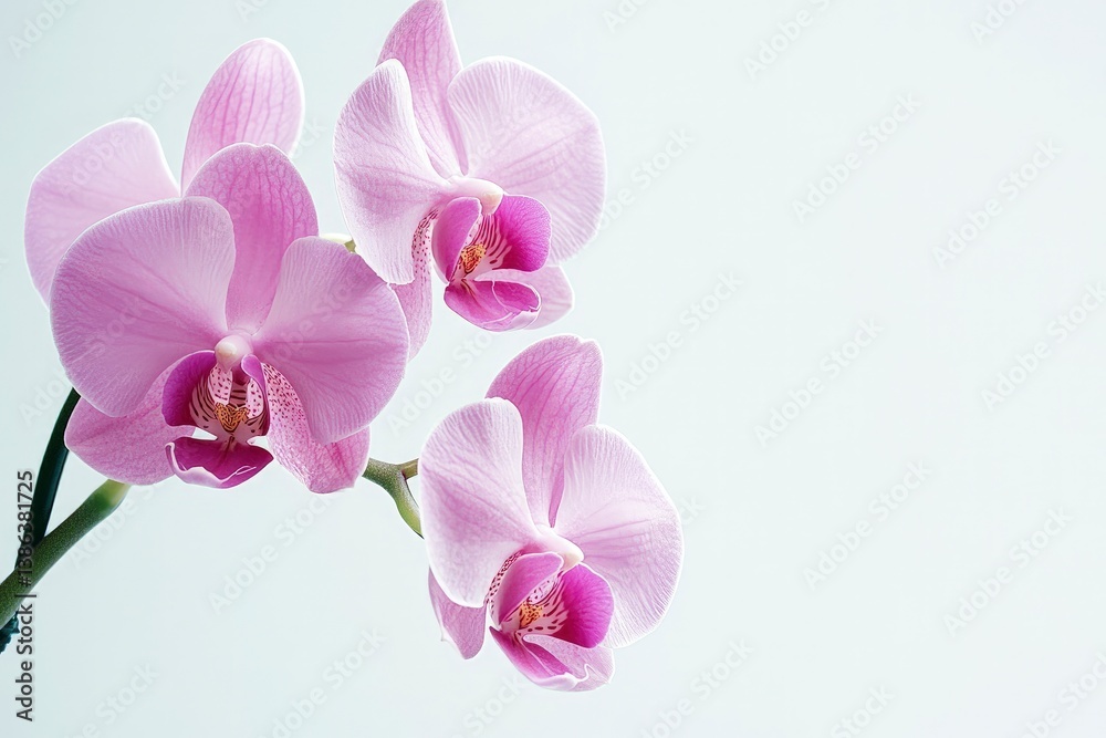 Blooming Pink Orchid Flowers on Light Background for Delicate Floral Designs Blooming Pink Orchid Flowers on Light Background for Delicate Floral Designs