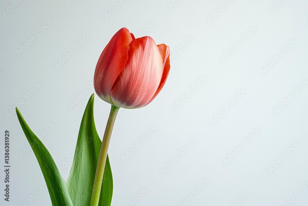 Elegant Red Tulip Blossom Against Soft White Background Still Life Elegant Red Tulip Blossom Against Soft White Background Still Life