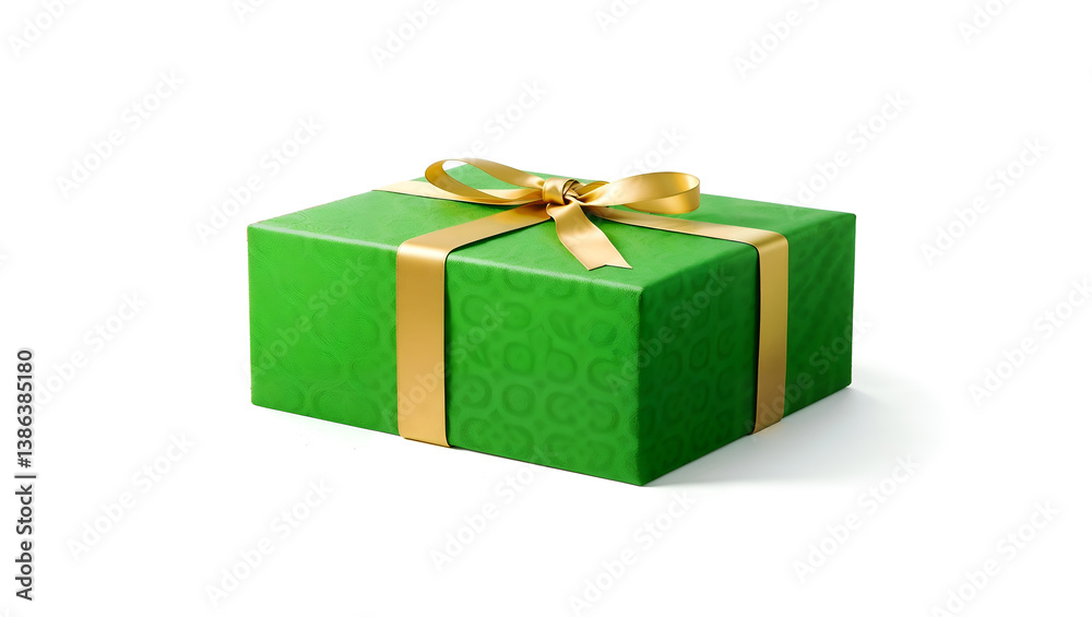 Obraz premium A green gift box with ribbon and bow, isolated on black background. Generative AI