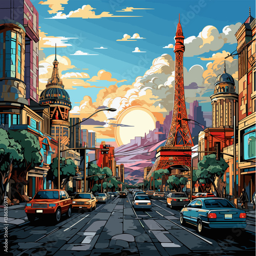 Las Vegas. Las Vegas hand-drawn comic illustration. Vector doodle style cartoon illustration