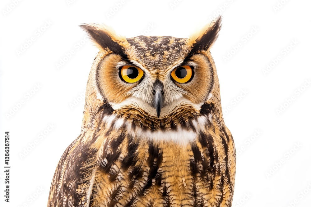 Great Horned Owl Portrait with Piercing Eyes and Striking Plumage
