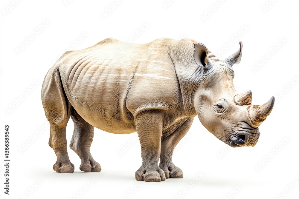 Fototapeta premium Standing Rhinoceros Isolated on White Background Studio Shot Side View