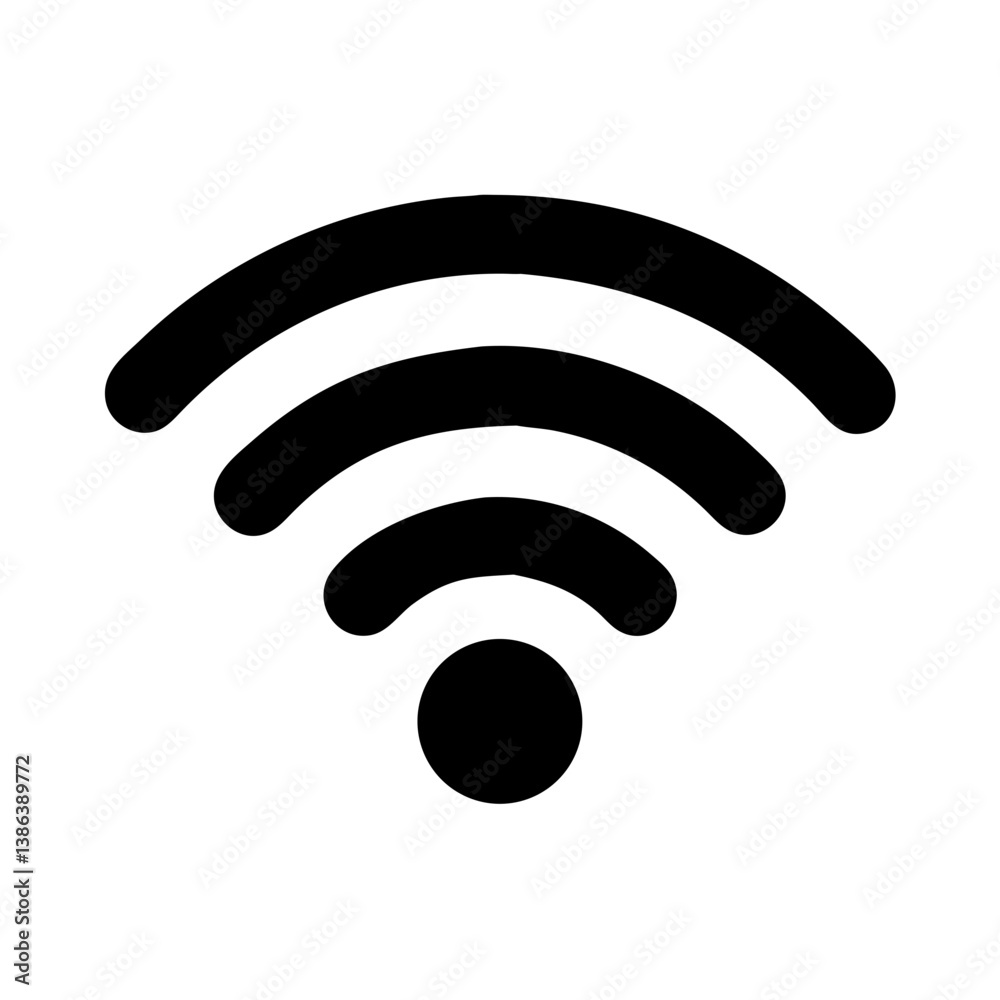 Solid black silhouette of Wi-Fi symbol indicating wireless connectivity Solid black silhouette of Wi-Fi symbol indicating wireless connectivity