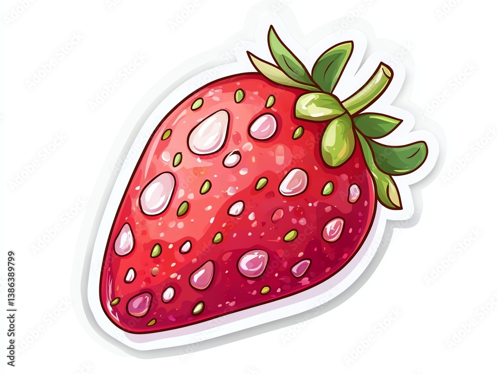 Obraz premium Cartoon Strawberry Sticker with Seeds Isolated on White Background