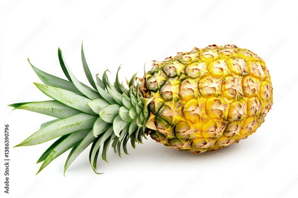 Ripe Pineapple Still Life with Green Leaves on White Background Ripe Pineapple Still Life with Green Leaves on White Background