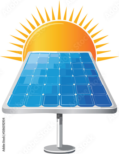 Solar panel with a sunrise vector isolated