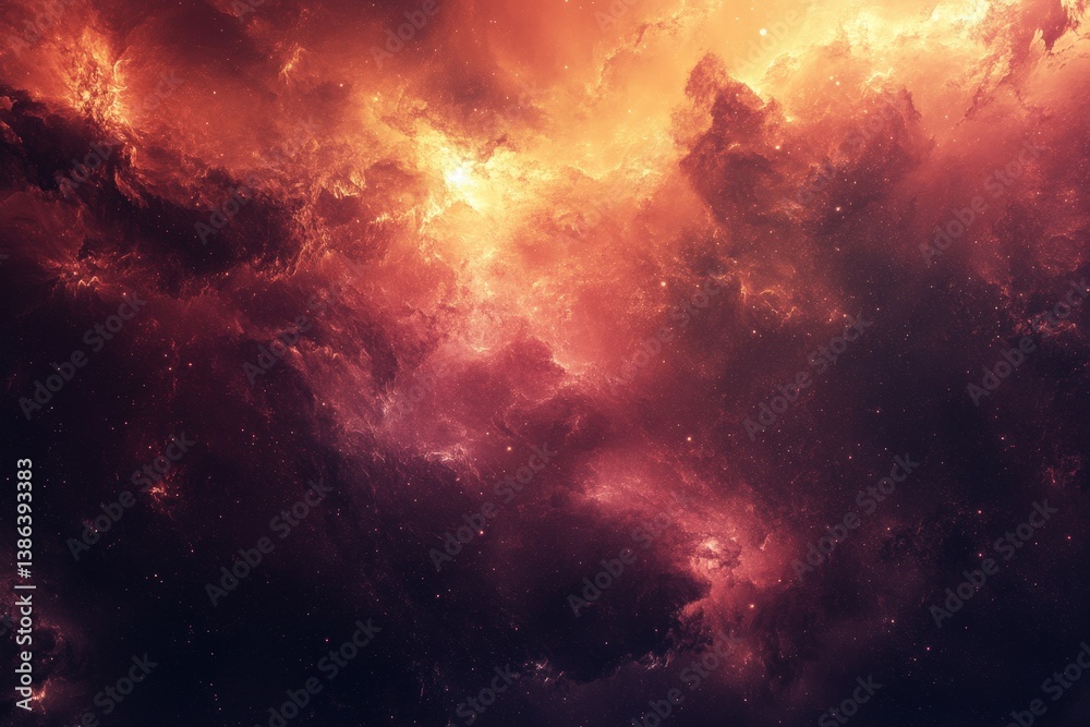 Naklejka premium A breathtaking cosmic scene showcasing vibrant nebulas and swirling clouds of gas and dust in deep space, creating a mesmerizing display of colors and celestial beauty
