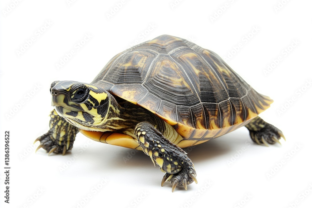Striped Mud Turtle Walking on White Background in Studio Shot Striped Mud Turtle Walking on White Background in Studio Shot