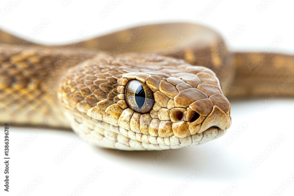 Close-up of Cuboan Racer Snake Head with Detailed Scales on White Close-up of Cuboan Racer Snake Head with Detailed Scales on White