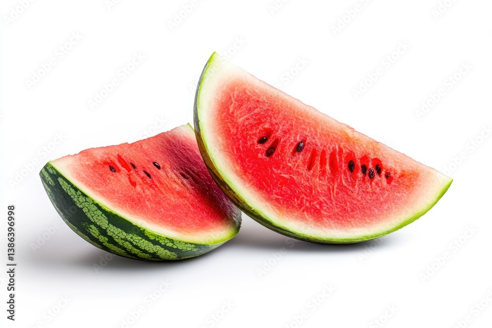 Slices of Ripe Watermelon Fresh Fruit on White Background Summer Treat Slices of Ripe Watermelon Fresh Fruit on White Background Summer Treat