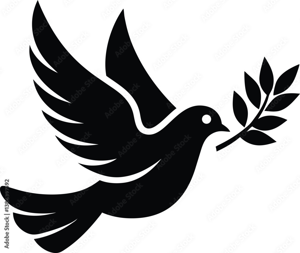 Fototapeta premium pentecost sunday dove with olive branch icon vector art illustration.