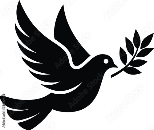 pentecost sunday dove with olive branch icon vector art illustration.