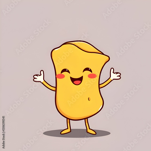A happy cartoon snack character with arms and smiling face