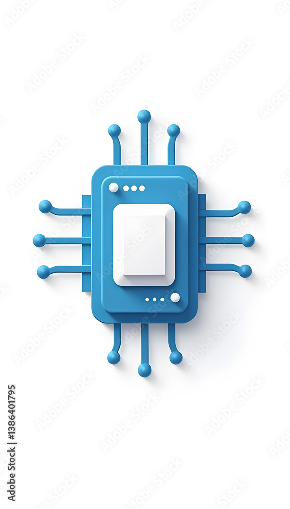 AI chip 3D icon in blue and white design for digital technology AI chip 3D icon in blue and white design for digital technology