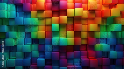 Colorful 3D Cubed Wall Abstract Background tile pattern
