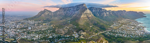 Cape Town, Stunning Table Mountain Landscape taken from the top of Lions Head - South Africa top travel destination for nature and adventure