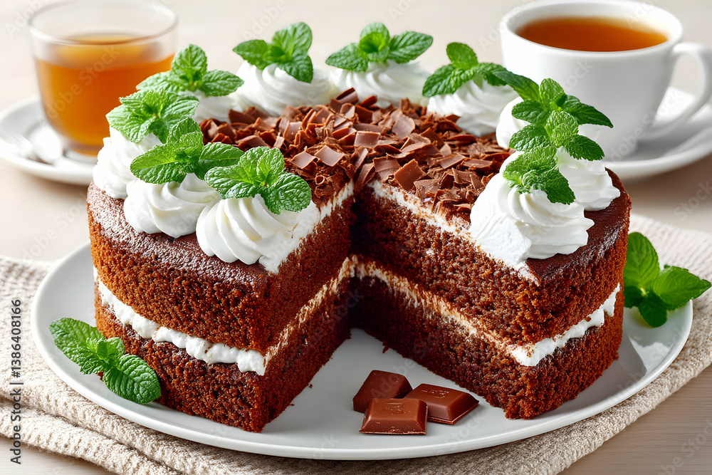 custom made wallpaper toronto digitalChocolate cake with whipped cream, mint, and chocolate shavings, served with tea