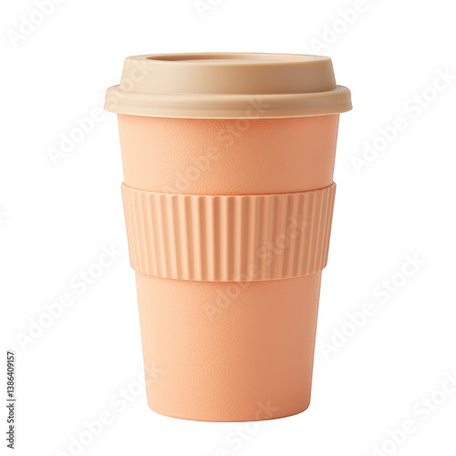 Peach Reusable Travel Coffee Cup with Lid. photo