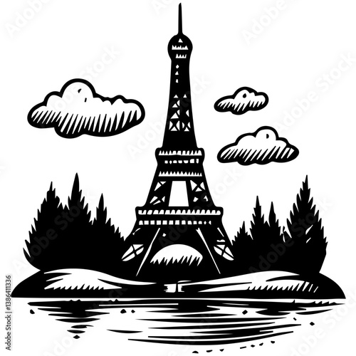 flat design tour eiffel icon vector illustration