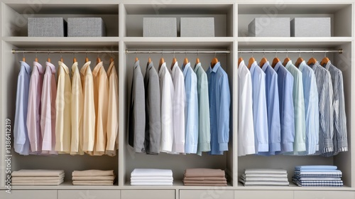Smart closet system with voice-controlled lighting, auto-sorting drawers, and neatly folded clothing with high-tech elements