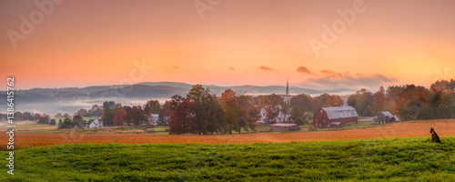 Wallpaper Mural Morning breaks over Peacham, Vermont with a dog admiring the vibrant sky Torontodigital.ca