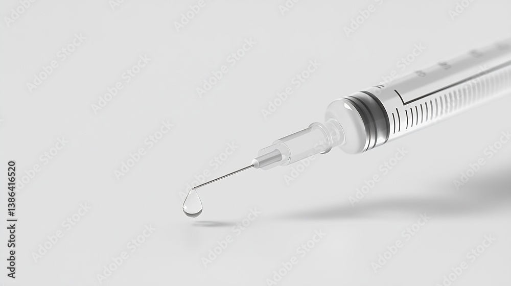 High Detail Image of Syringe with a Droplet on the Tip for Medical and Healthcare Use : Generative AI