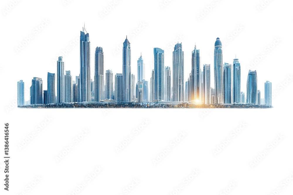 Fototapeta premium Stunning Cityscape Skyline Modern Architecture Urban Landscape Night View, isolated on transparent background