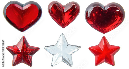 star and heart jewels sticker set isolated on white background 
