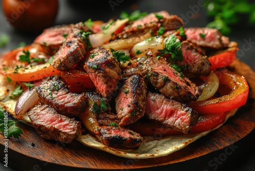 Wallpaper Mural Grilled Steak Tacos With Fresh Vegetables And Cilantro Served On A Rustic Wooden Board For A Flavorful Gourmet Dinner Experience Torontodigital.ca