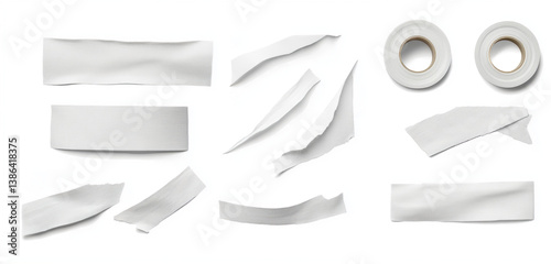 White adhesive paper tape set isolated on white background 
