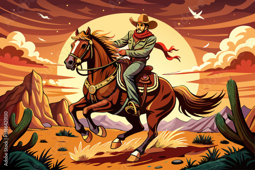 vector of Bucking horse with the cowboy