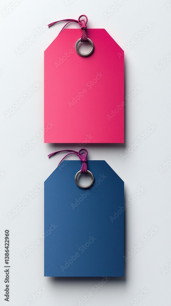 Vibrant Pink and Blue Blank Price Tags with String and Metal Ring