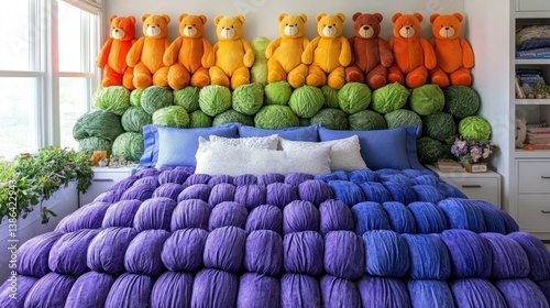 Obraz na płótnie Rainbow Teddy Bears and Cabbage Headboard w salonie