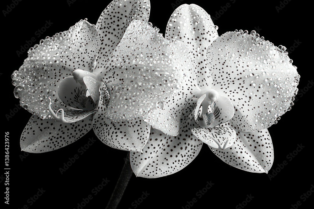 Monochrome Orchid Elegance: Dew-Kissed Petals in Black and White Photography