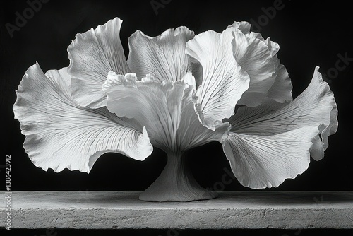 Obraz na płótnie Monochromatic Elegance: Sculpted Porcelain Flower in Dramatic Black and White w salonie