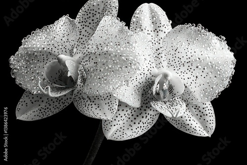 Obraz na płótnie Monochrome Orchid Elegance: Dew-Kissed Petals in Black and White Photography w salonie
