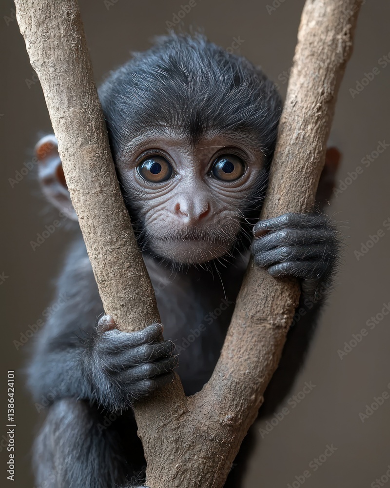 Adorable Baby Monkey Clinging to a Branch